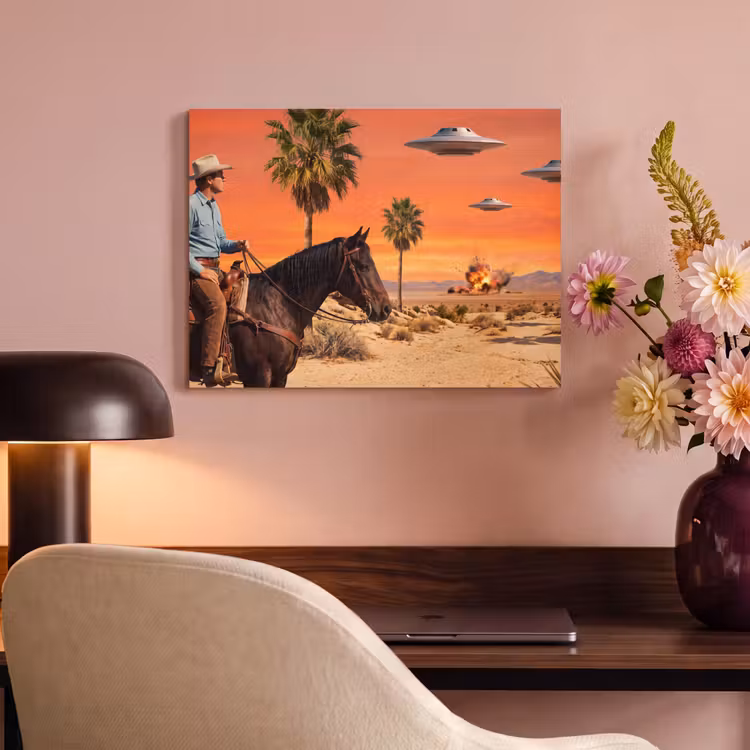Akoestisch schilderij - Cowboy - Paard - Woestijn — 4