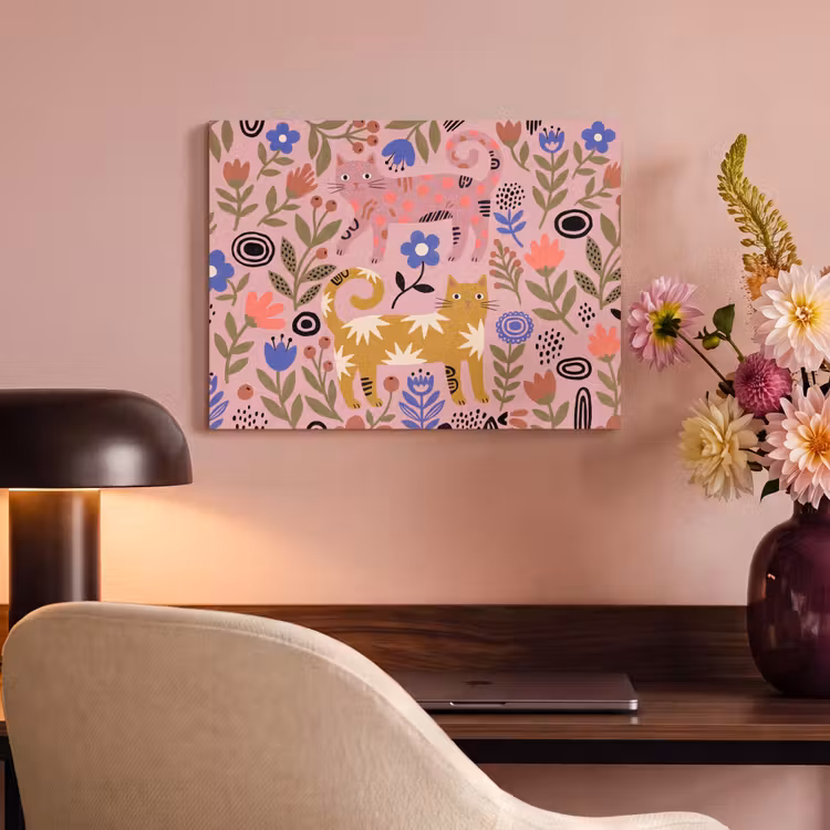 Akoestisch schilderij - Kat - Bloemen - Dieren - Modern - Roze — 4