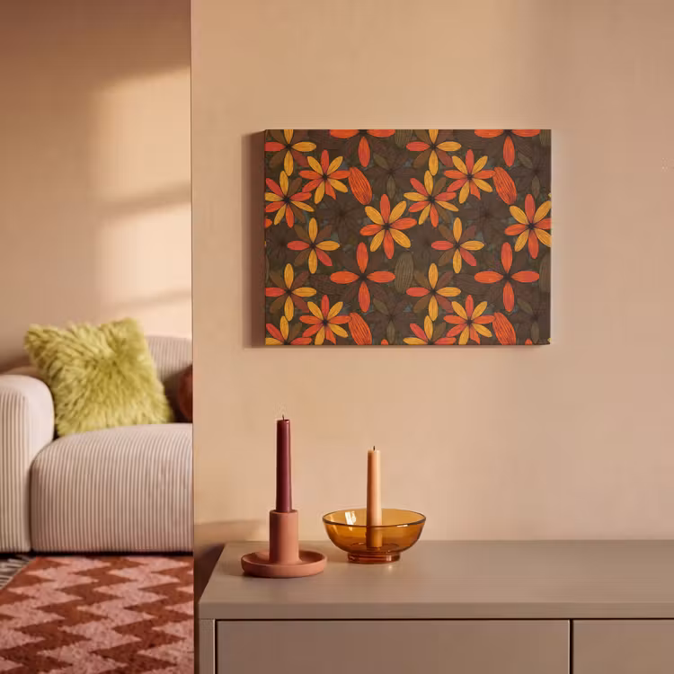 Akoestisch schilderij - Oranje - Retro - Bloemen - Herfst — 2