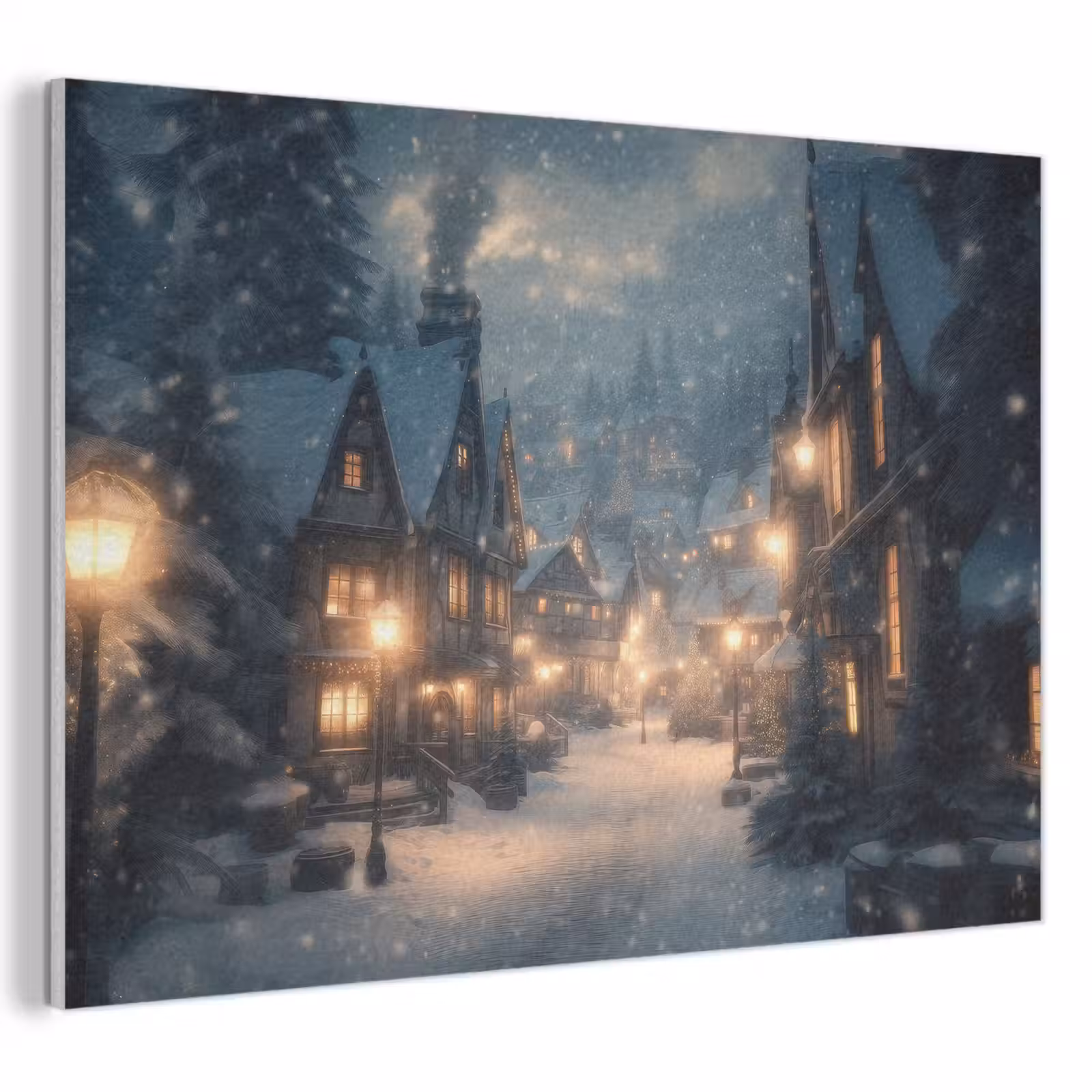 Akoestisch schilderij - Winterdorp - Sneeuw - Donker — 1