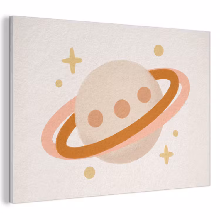 Akoestisch schilderij - Planeet - Ringen - Ruimte - Illustratie - Beige — 1