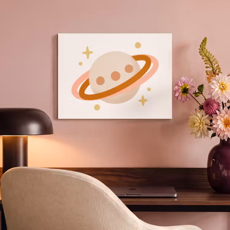 Akoestisch schilderij - Planeet - Ringen - Ruimte - Illustratie - Beige — 4