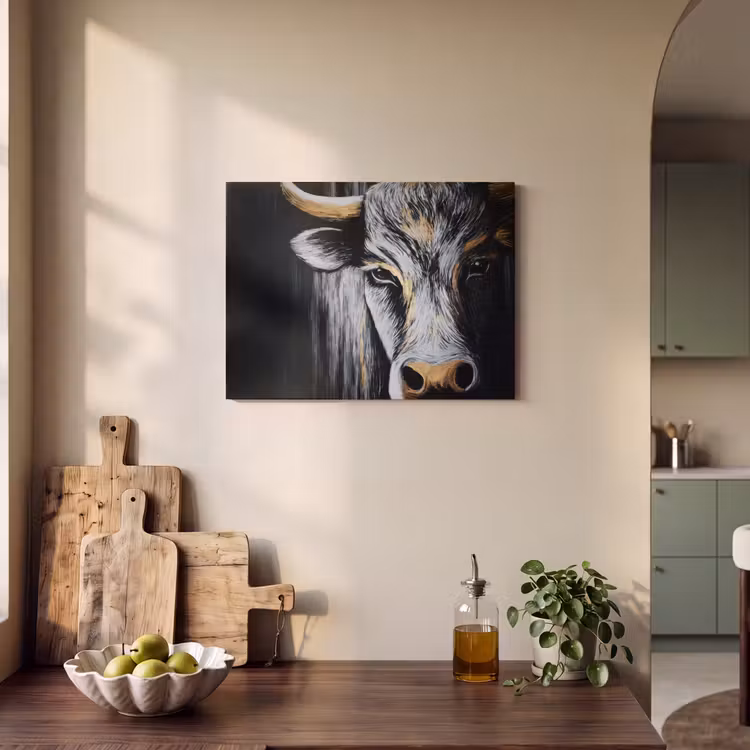 Akoestisch schilderij - Stier - Hoorns - Snuit - Goud — 3