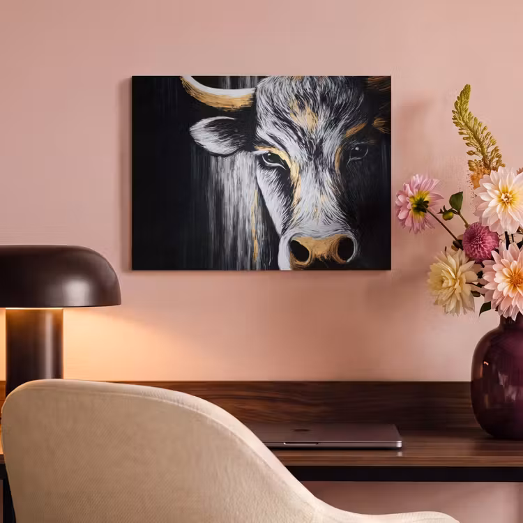 Akoestisch schilderij - Stier - Hoorns - Snuit - Goud — 4