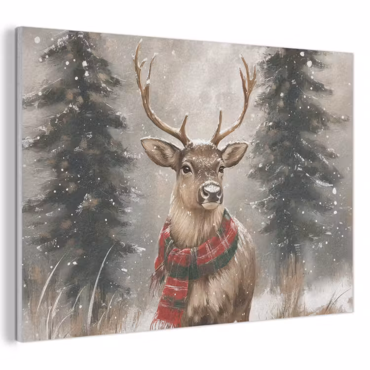 Akoestisch schilderij - Winter - Bos - Rendier - Donker — 1