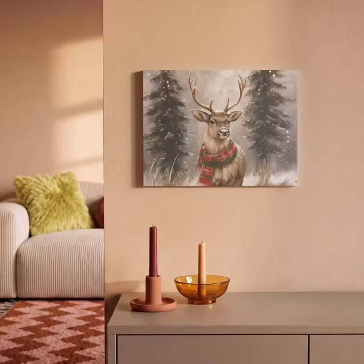 Akoestisch schilderij - Winter - Bos - Rendier - Donker — 2