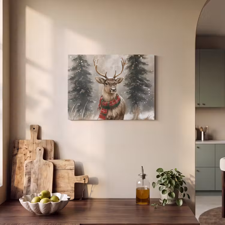 Akoestisch schilderij - Winter - Bos - Rendier - Donker — 3