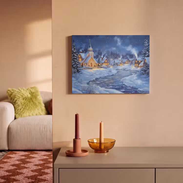 Akoestisch schilderij - Winteravond - Kerstdorp - Donker — 2