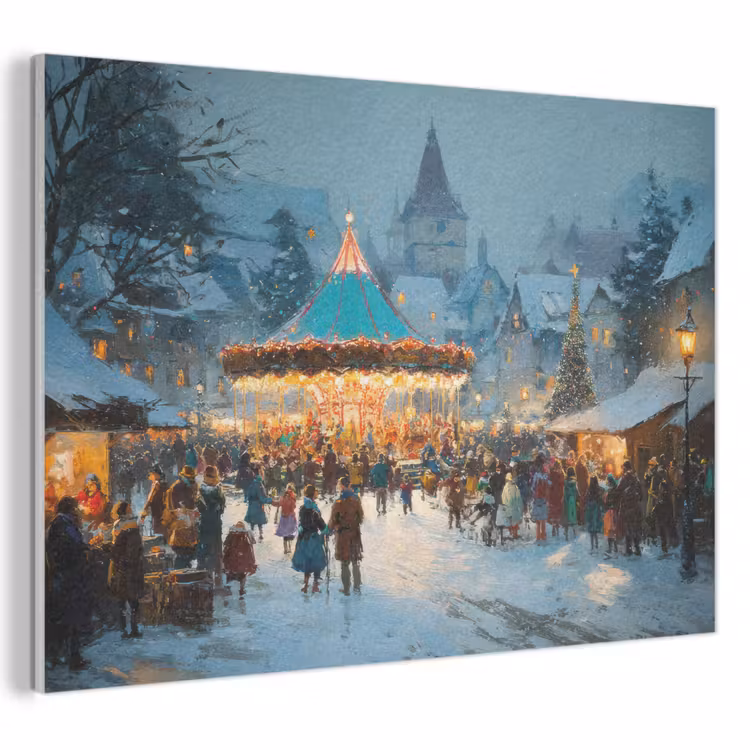 Akoestisch schilderij - Winterkermis - Dorp - Kleurrijk — 1