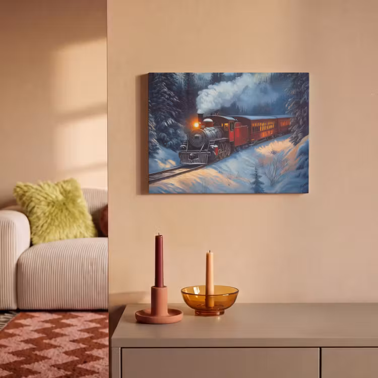 Akoestisch schilderij - Trein - Kerst - Sneeuw - Kersttrein — 2