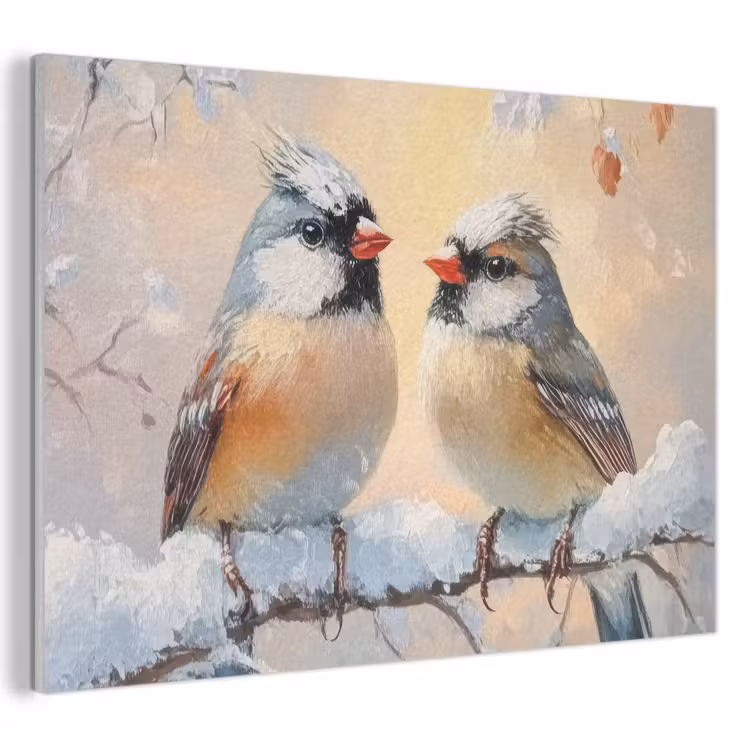 Akoestisch schilderij - Vogels - Tak - Winter - Sneeuw — 1