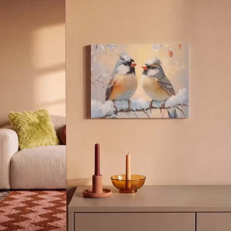 Akoestisch schilderij - Vogels - Tak - Winter - Sneeuw — 2