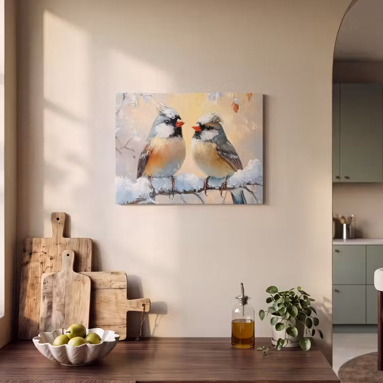 Akoestisch schilderij - Vogels - Tak - Winter - Sneeuw — 3