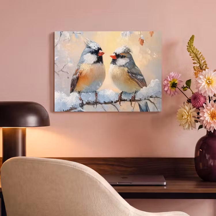 Akoestisch schilderij - Vogels - Tak - Winter - Sneeuw — 4