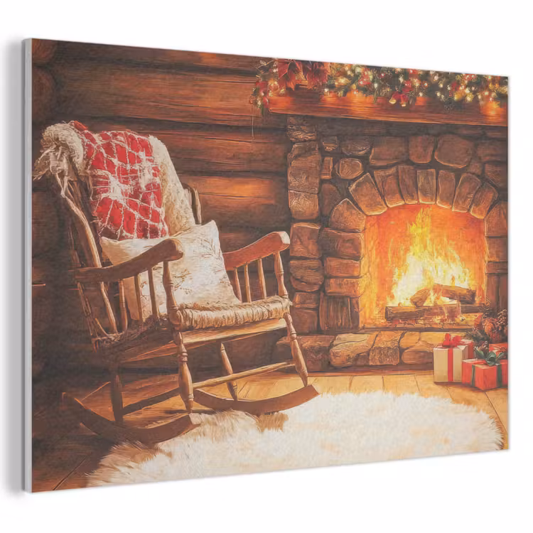 Akoestisch schilderij - Winter - Kerst - Huis - Openhaard — 1