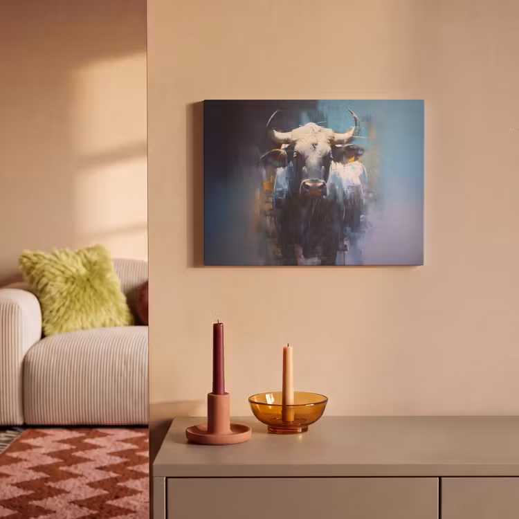 Akoestisch schilderij - Stier - Zwart - Abstract - Horens — 2