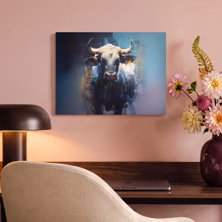 Akoestisch schilderij - Stier - Zwart - Abstract - Horens — 4