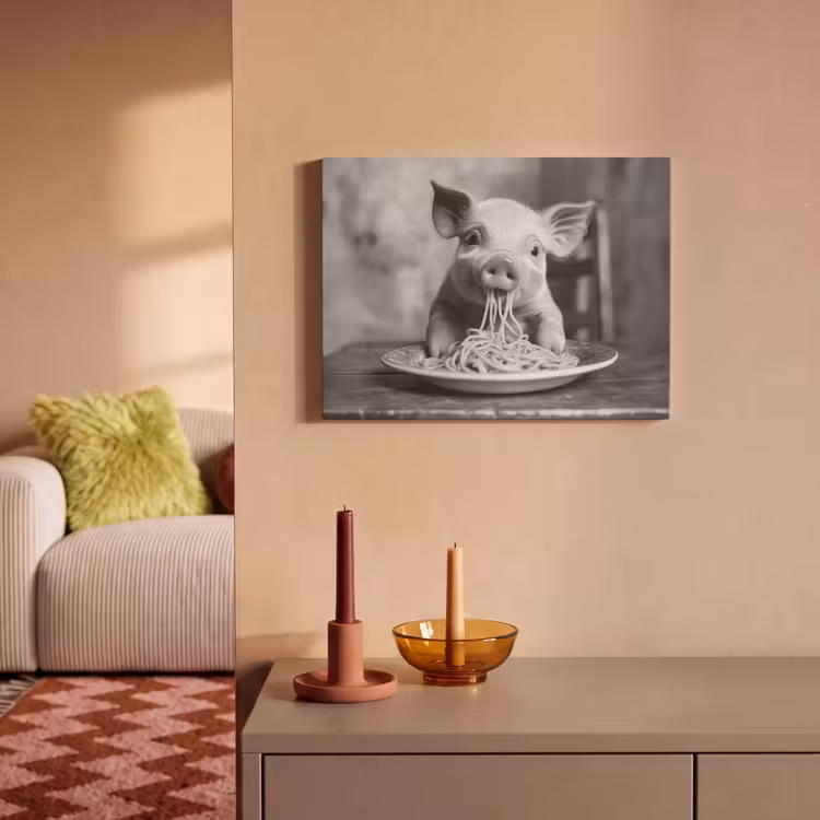 Akoestisch schilderij - Varken - Schattig - Spaghetti - Zwart wit - Dier — 2