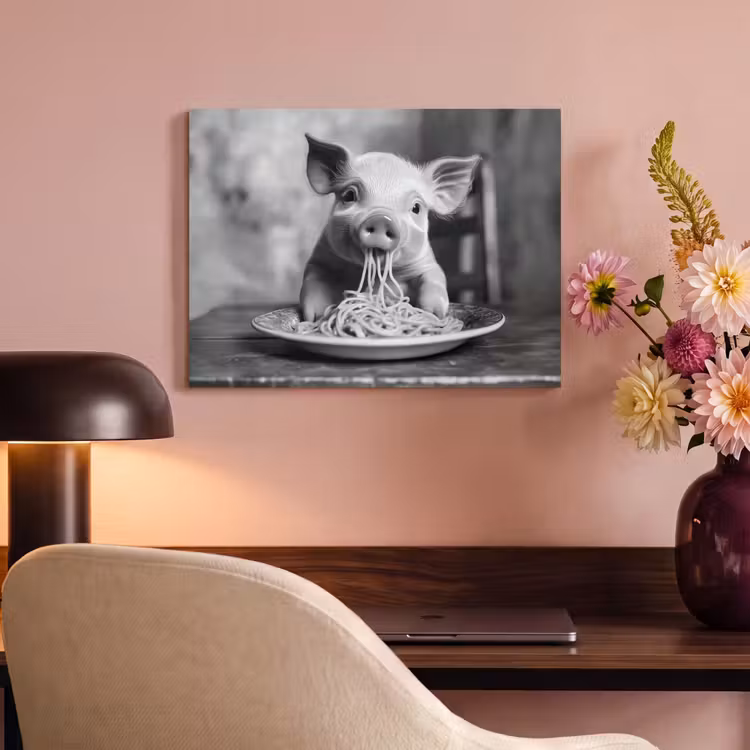 Akoestisch schilderij - Varken - Schattig - Spaghetti - Zwart wit - Dier — 4