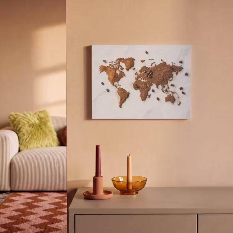 Akoestisch schilderij - Wereldkaart - Koffie - Marmer — 2