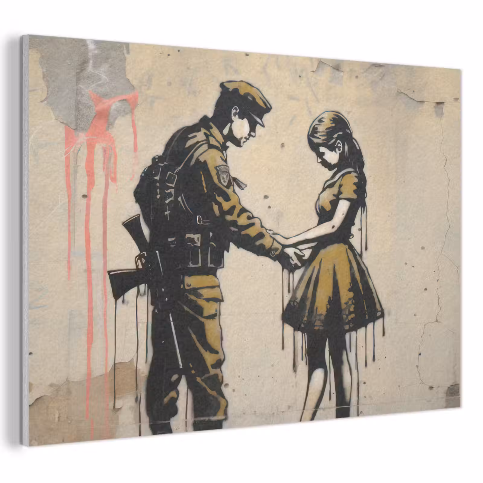 Akoestisch schilderij - Soldaat - Meisje - Bruin - Graffiti — 1