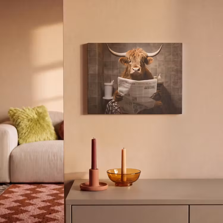 Akoestisch schilderij - Schotse hooglander - Krant - Toilet — 2