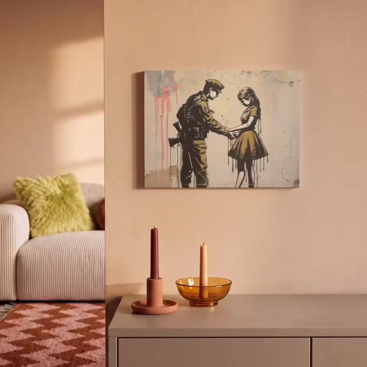 Akoestisch schilderij - Soldaat - Meisje - Bruin - Graffiti — 2
