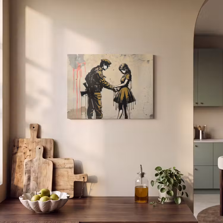 Akoestisch schilderij - Soldaat - Meisje - Bruin - Graffiti — 3