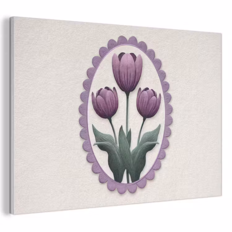 Akoestisch schilderij - Tulpen - Paars - Lijst - Bladeren — 1