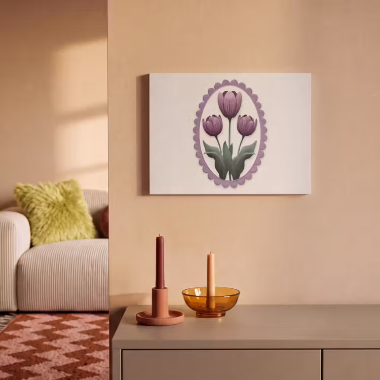 Akoestisch schilderij - Tulpen - Paars - Lijst - Bladeren — 2