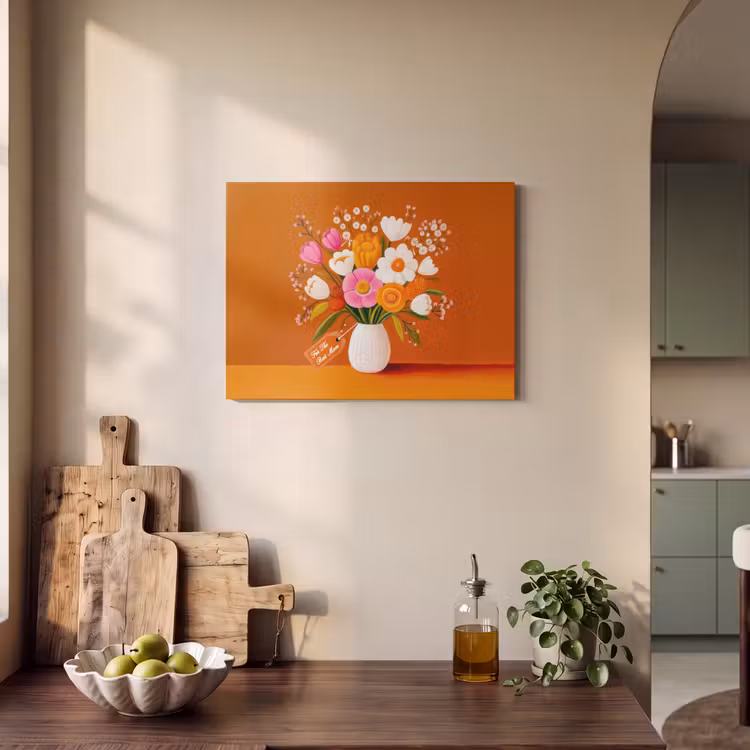 Akoestisch schilderij - Vaas - Bloemen - Oranje — 3