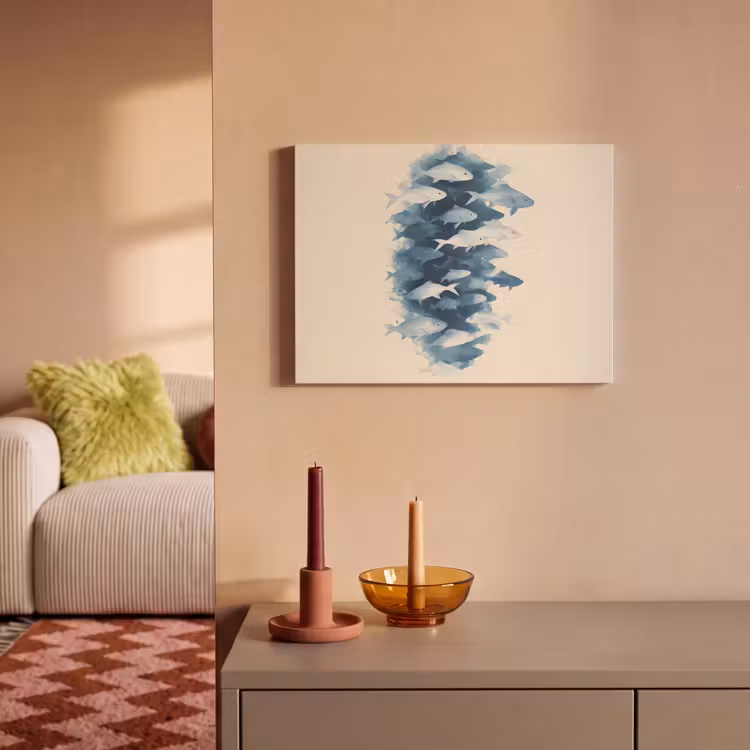 Akoestisch schilderij - Vissen - Minimalistisch - Blauw — 2