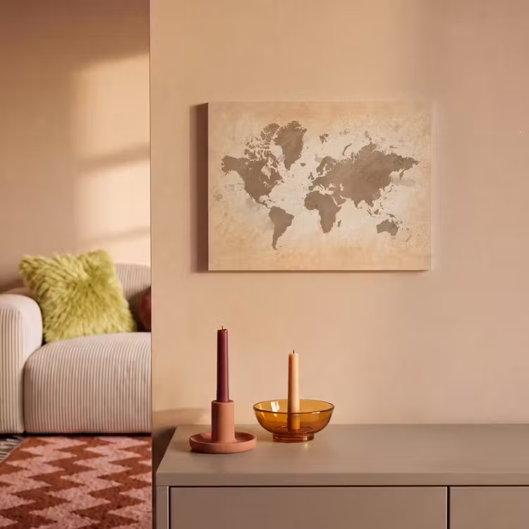 Akoestisch schilderij - Wereldkaart - Beige - Bruin — 2
