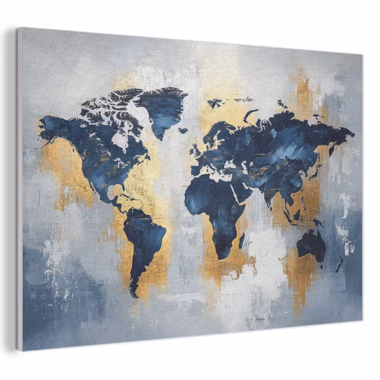 Akoestisch schilderij - Wereldkaart - Blauw - Abstract — 1