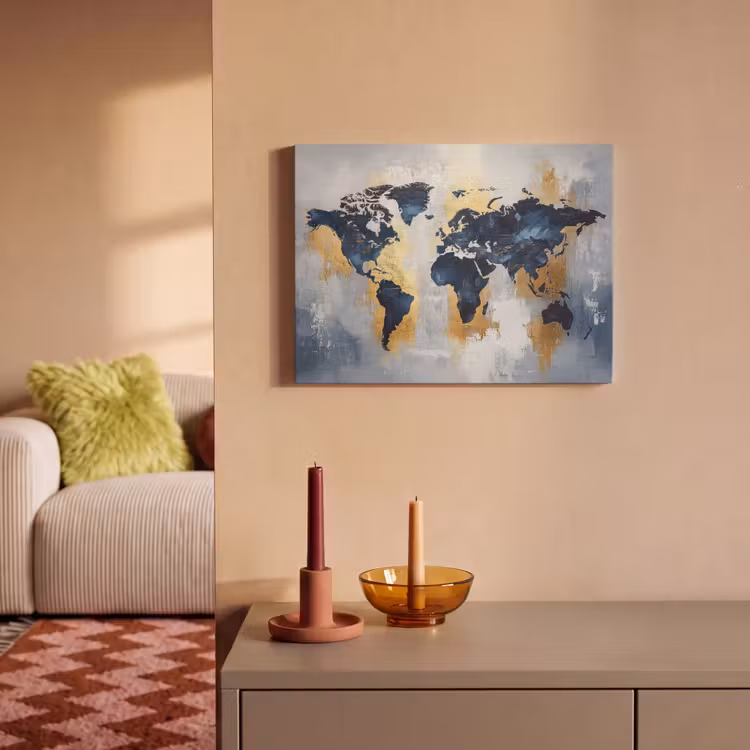 Akoestisch schilderij - Wereldkaart - Blauw - Abstract — 2