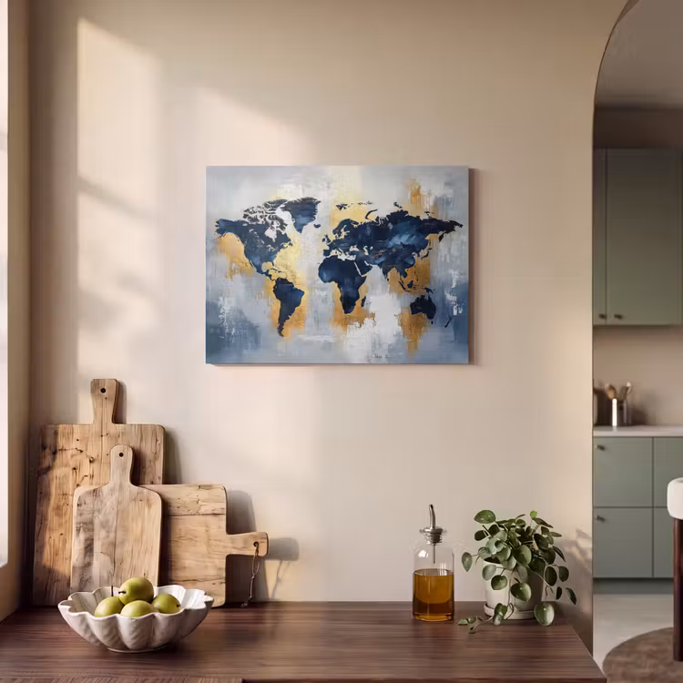Akoestisch schilderij - Wereldkaart - Blauw - Abstract — 3