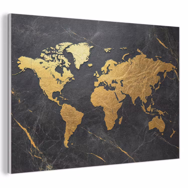 Akoestisch schilderij - Wereldkaart - Goud - Marmer — 1