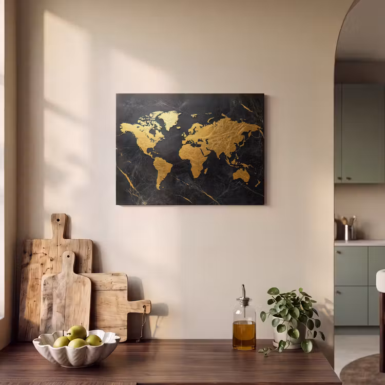 Akoestisch schilderij - Wereldkaart - Goud - Marmer — 3