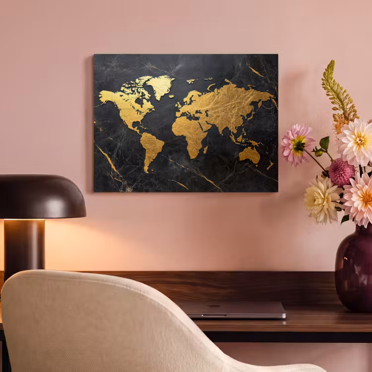 Akoestisch schilderij - Wereldkaart - Goud - Marmer — 4