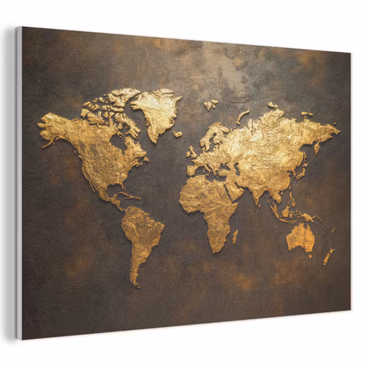 Akoestisch schilderij - Wereldkaart - Goud - Roest — 1