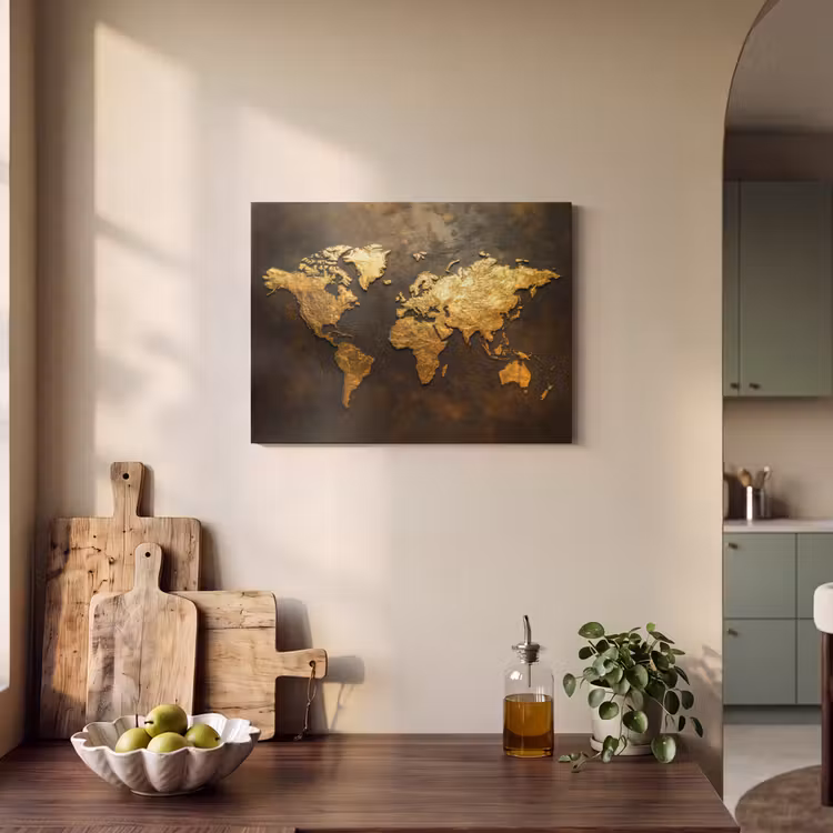 Akoestisch schilderij - Wereldkaart - Goud - Roest — 3