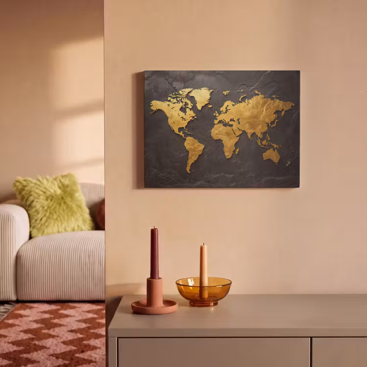 Akoestisch schilderij - Wereldkaart - Goud - Steen — 2