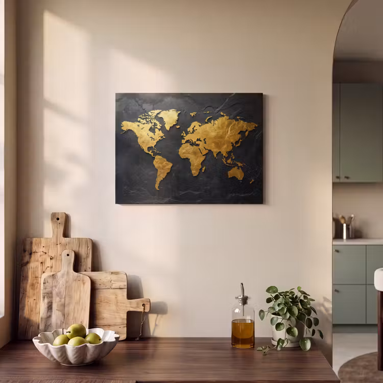 Akoestisch schilderij - Wereldkaart - Goud - Steen — 3