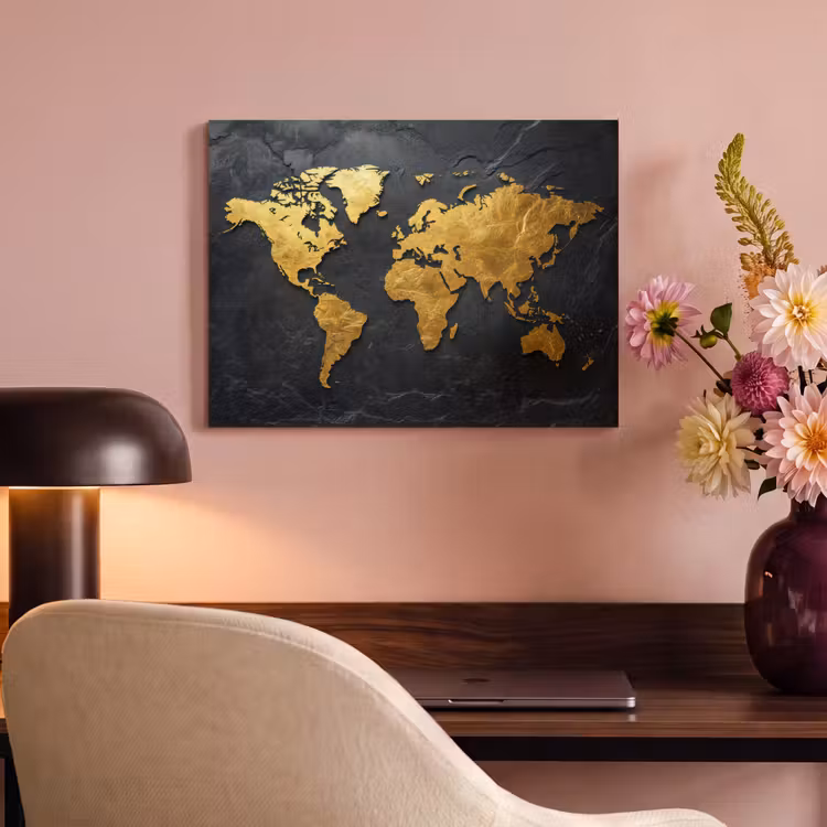 Akoestisch schilderij - Wereldkaart - Goud - Steen — 4
