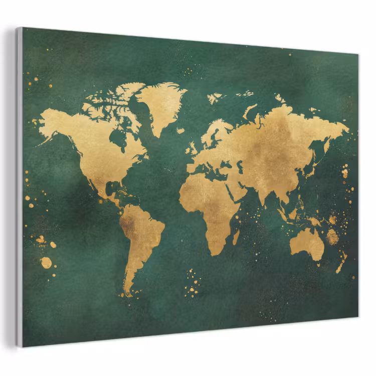 Akoestisch schilderij - Wereldkaart - Groen - Goud — 1