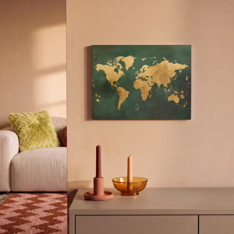 Akoestisch schilderij - Wereldkaart - Groen - Goud — 2