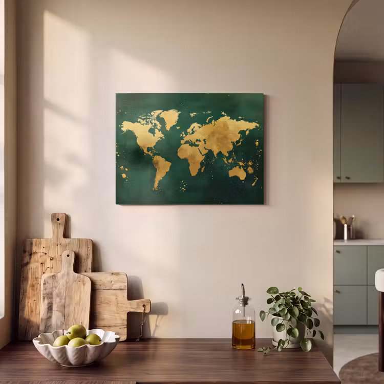 Akoestisch schilderij - Wereldkaart - Groen - Goud — 3