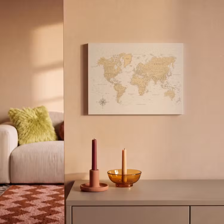 Akoestisch schilderij - Wereldkaart - Realistisch - Beige — 2