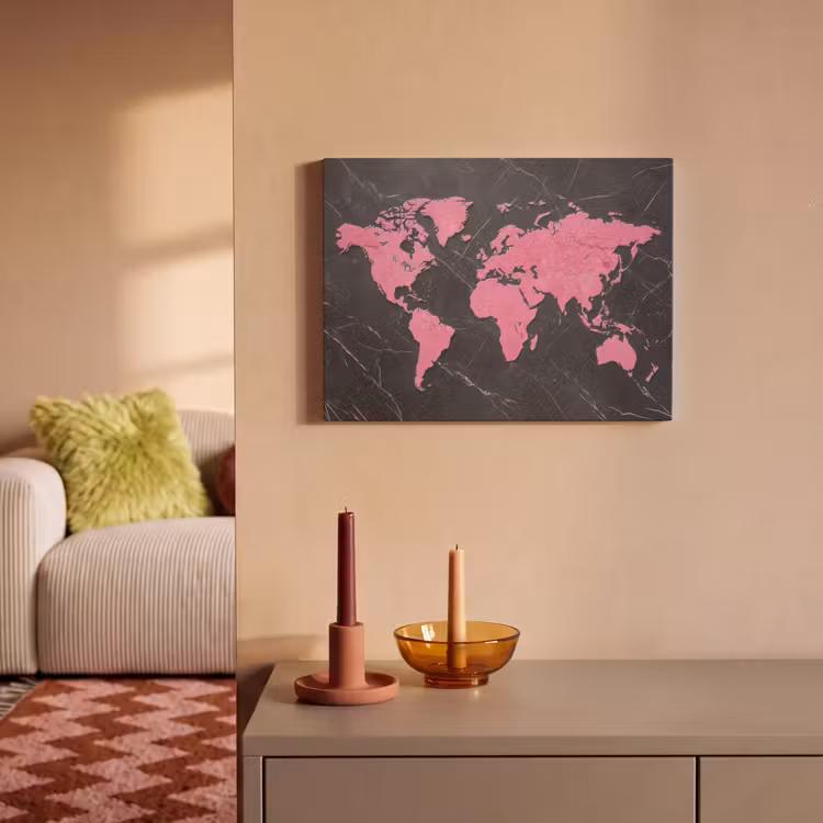 Akoestisch schilderij - Wereldkaart - Roze - Marmer — 2
