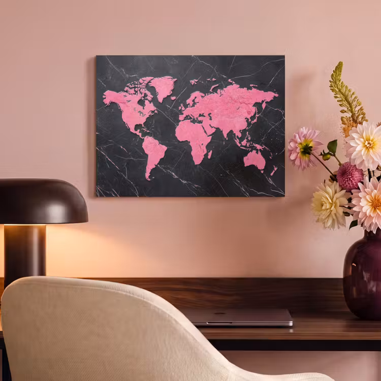 Akoestisch schilderij - Wereldkaart - Roze - Marmer — 4